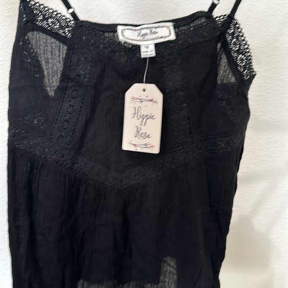 🟢Nwt HIPPIE ROSE
 CROCHET TRIM GAUZE TANK TOP - Picture 2 of 3